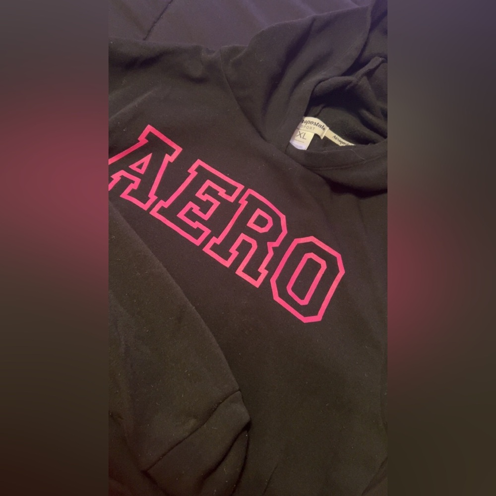 Aeropostale Black and Pink Hoodie for Girls Xl
